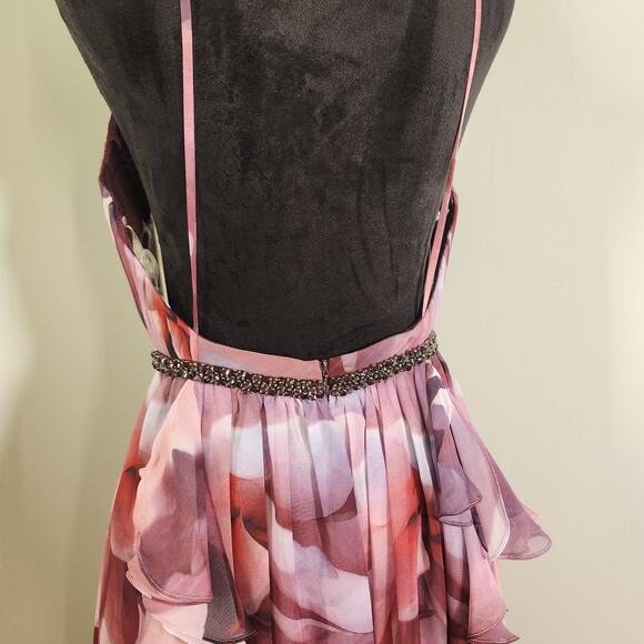 JOVANI Floral Plunging Neckline Chiffon Dress, Size 8 - Picture 10 of 14